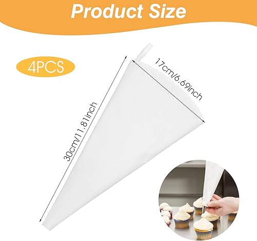 AOZUO Lot de 4 poches à douille réutilisables en tissu de coton, anti-éclatement pour décoration de gâteaux, gâteaux, cupcakes, biscuits, glaçage de 30,5 cm - Nail Gallerys