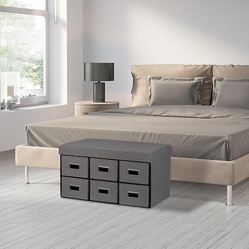 Relaxdays Banc de Rangement avec tiroirs, 6 Compartiments, Rembourrage, HxLxP : 39 x 75,5 x 37 cm, entrée, Pliable, Gris - Nail Gallerys
