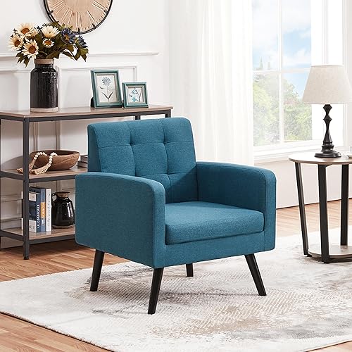 Yaheetech Fauteuil à Oreilles avec accoudoirs, Confortable et Moderne, Fauteuil de Relaxation, Fauteuil de Salon, Fauteuil Club, Charge maximale 136 kg, Bleu - Nail Gallerys