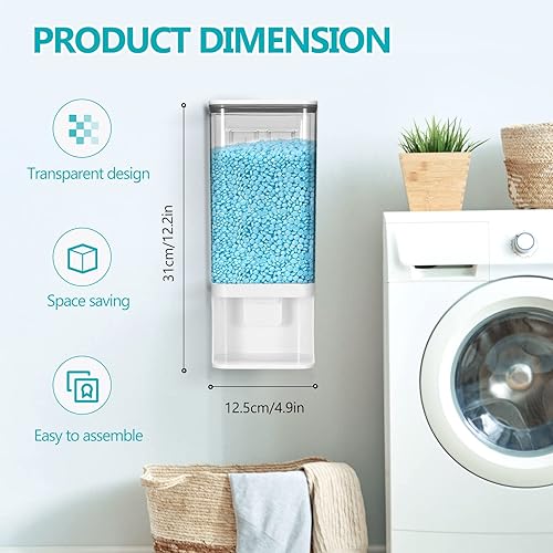 Uennm 1.5L Distributeur de Parfum Mural Distributeur de détergent - Accessoires de buanderie - Boîte de Rangement avec 1 Verre doseur pour Parfum à Linge - Poudre à lessive - Petit Grain Solide - Nail Gallerys