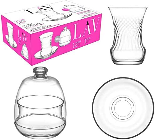 LAV Série Inci Service à thé 13 pièces avec bol à sucre, 6 verres à thé, 6 soucoupes, 1 bol à sucre - Nail Gallerys