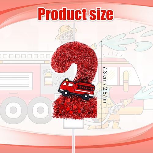 Bougie Numéro d'Anniversaire, Paillettes Rouges Camion Pompier Bougie Joyeux Anniversaire Décoration Gâteau Numérique pour Garçons Filles Pompier Anniversaires (2) - Nail Gallerys