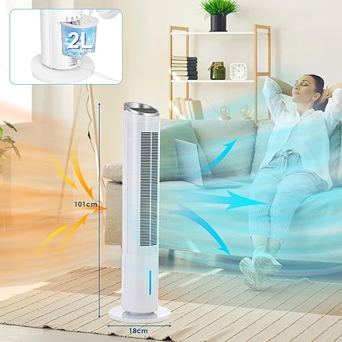LIFERUN Ventilateur Refroidisseur Tour de 101 cm avec Télécommande, 4 en 1 Avec Refroidissement, Humidification de Nettoyage, Minuterie 8 Heures, Silencieux pour Chambre à Coucher, Salon, Blanc - Nail Gallerys
