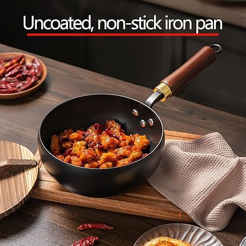 Poêle japonaise en fer forgé faite à la main sans revêtement anti-adhésif en fer pur, poêle à repasser forgée avec couvercle, spatule en acier inoxydable pour la cuisine, la friture (28 cm sans - Nail Gallerys