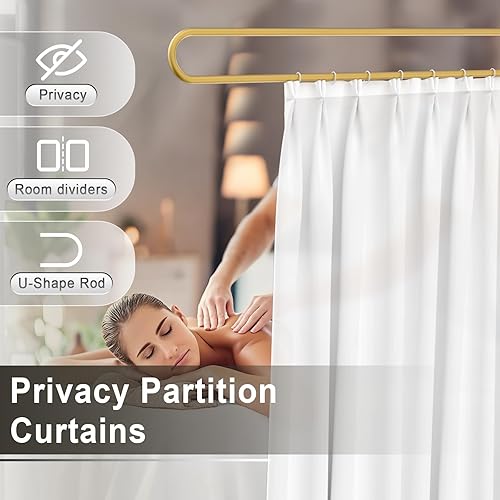 Rideaux de séparation d'intimité en forme de U, supports en métal, rideaux muraux à crochets plats blancs de 2 m, rideaux médicaux pour salon de beauté, chambre à coucher (blanc) - Nail Gallerys