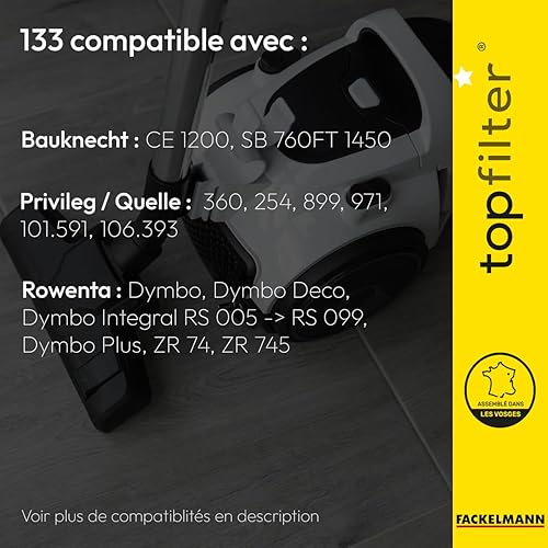 TopFilter 64133 Lot de 4 sacs aspirateur Rowenta, sac aspirateur, accessoire aspirateur, poche aspirateur, Non tissé polypropylène, Plastique, 30 x 26 cm, Blanc - Nail Gallerys