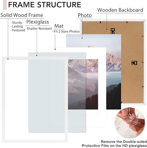 OMISHE Lot de 2 cadres photo en bois massif 30 x 40 cm - 30 x 40 cm - Blanc - 30 x 40 cm - Avec passe-partout de 21,5 x 28 cm et coque en plastique - 30 x 40 cm - À suspendre - Blanc - Nail Gallerys