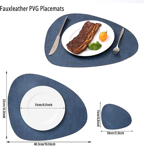 Sets de Table Lavables et sous-Verres,Cuir Lavable,Set Couverts de Table Double Face Résistant à la Chaleur Set de 6 Sets de Table Antidérapants en Simili-Cuir(Gris Clair et Bleu) - Nail Gallerys