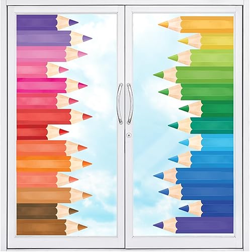 DECOWALL CDS9-9005 27 Autocollants Statiques Vitre Crayons Couleur Arc-en-Ciel Colorés Réutilisables Imperméables Vitres Décoration Classe Enfants Pépinière Fenêtre Maison - Impression Double Face - Nail Gallerys