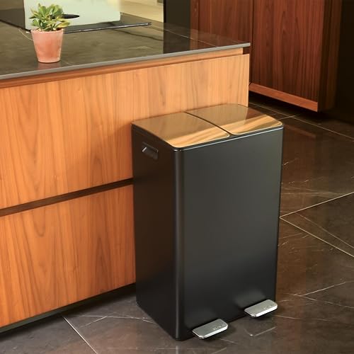 Spirella, Poubelle à Pédale en Acier, Mécanisme Slow Close, Le Couvercle se referme doucement et silencieusement, Revêtement Anti-Traces de Doigts, 60 litres, Noir Mat - Nail Gallerys