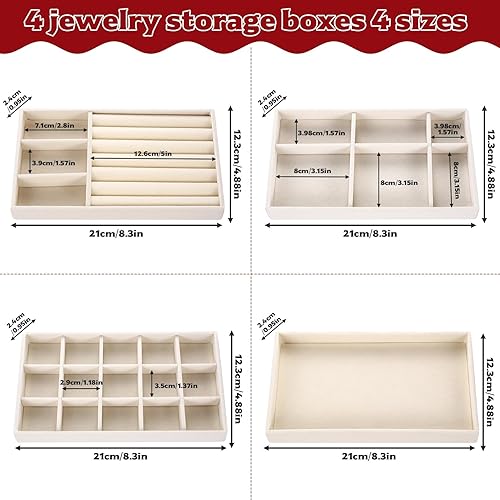 4 Pcs Plateau Bijouxes, Rangement Bijoux Tiroir Organiseur, Plateaux à Bijoux Empilables en Velours pour Tiroir, Coiffeuse, Boucles d'oreilles, Bagues, Bracelets, Colliers, Cadeaux pour Femmes - Nail Gallerys