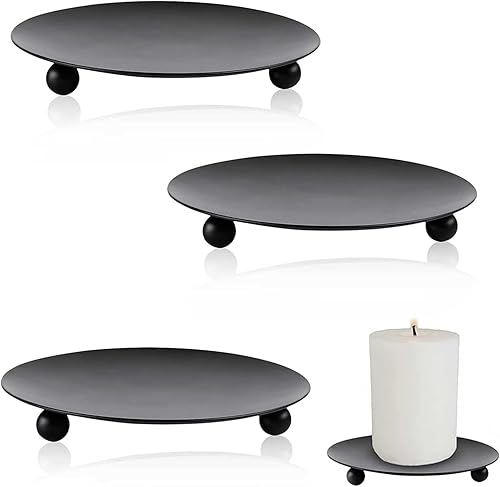 4 Pièces 7cm Plaques de Bougie en métal Retro Candélabres Bougeoir Plateau Plaques Candélabre Pilier Noir pour Mariage Maison Décoration Valentin Noël Cadeau d'anniversaire Dîner Aux Chandelles - Nail Gallerys