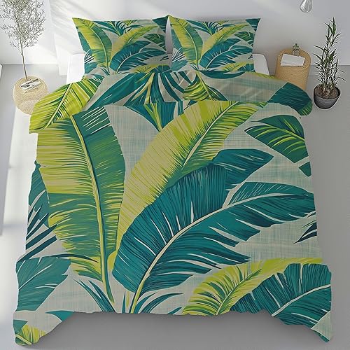 Yidbhsse Feuilles De Palmier Housse De Couette 90x190, Tropical Botanique Parure De Lit,Housse Couette Fermeture Éclair Plante Vert Linge De Lit Soft, Draps Et Taies D'oreillers - Nail Gallerys