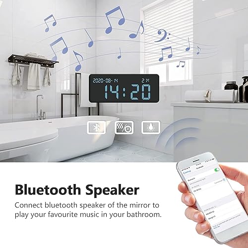 EMKE Miroir de Salle de Bain Bluetooth avec Prise Rasoir, 450 x 600 mm, Bleu atmosphère, Miroir Lumineux de Salle de Bain avec 3 Tons de Couleur, intensité Variable, Fonction mémoire, désembuage - Nail Gallerys