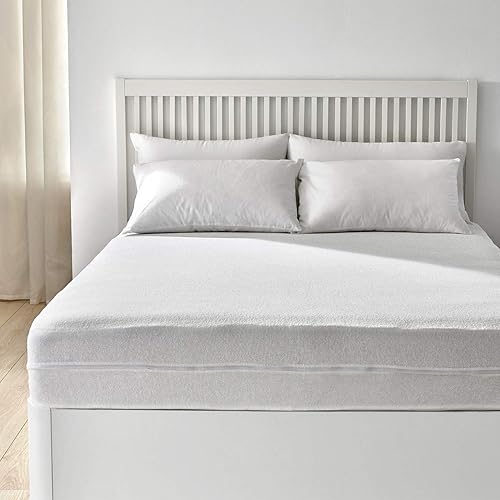 Pikolin Home -Housse de matelas en tissu éponge et traitement à l'Aloe vera, respirante et extra douce avec fermeture éclair en U sur les 6 côtés du matelas, Blanc - Nail Gallerys