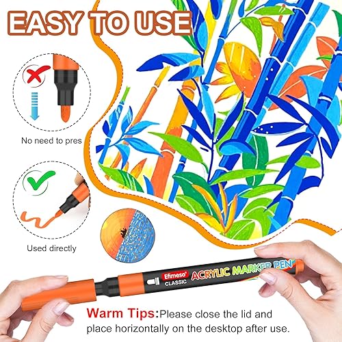 Efimeso Feutre Acrylique Stylo, 80 Couleurs De Marqueur Acrylique Sur Roche, Toile, Bois, Pierre, Céramique, Verre, Tissu, Acrylic Paint Marker Pointe Moyenne De 3 MM Pour Adultes - Nail Gallerys