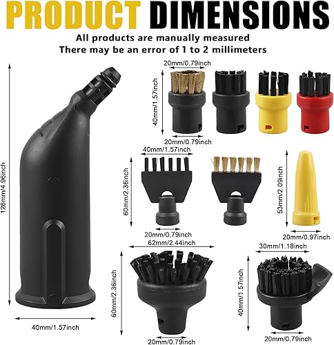 Asfrode Accessoires pour nettoyeur vapeur Kärcher - 10 pièces de rechange - Contient une grande brosse de nettoyage ronde - Brosses à joints - Buse pour Kärcher SC1 SC2 SC3 SC4 SC5 CTK10 CTK20 - Nail Gallerys