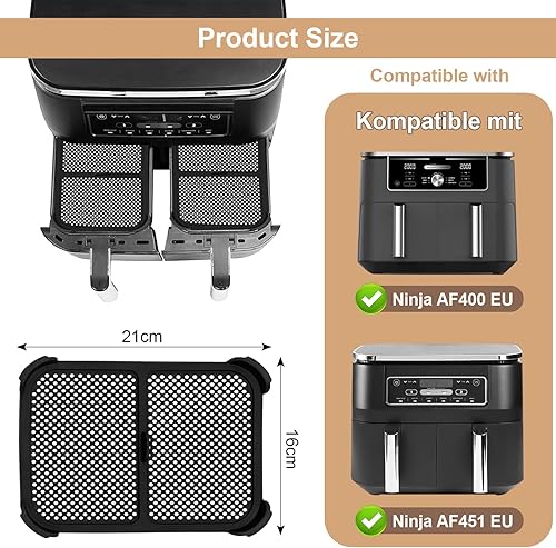FINEVERNEK 2 Pièces Grille Anti Projection pour Air Fryer Ninja Foodi AF400EU&AF451EU, Réutilisable Moule Silicone Plat Air Fryer Accessoires, Anti-éclaboussures contre Les Projections de Graisse - Nail Gallerys