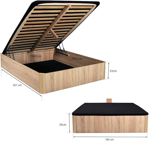 WEBER INDUSTRIES LIT Coffre Spiro 160x200cm + 1 SOMMIER/Décor Chêne Blanchi - Nail Gallerys