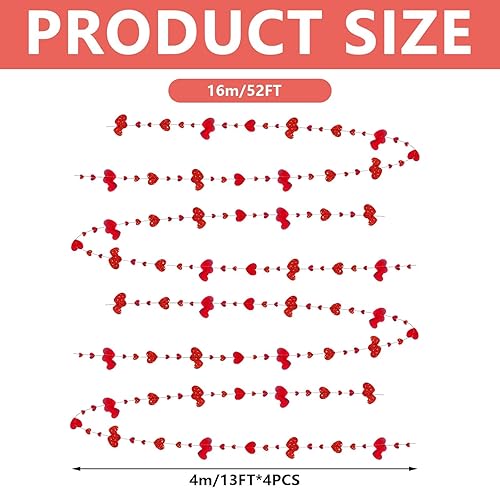 4 Pièces Guirlande Coeur Rouge Décorations de Saint-Valentin Suspensions Romantique Déco Décoration Pendentif Bannières pour Saint-Valentin Mariage Anniversaire Fête des Mères Noël, 4 * 4M - Nail Gallerys