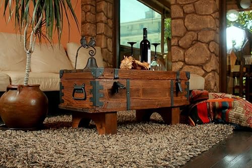 Table basse design avec rangement pour le salon, style ancien de voyage, coffre à vapeur en pin massif - Nail Gallerys