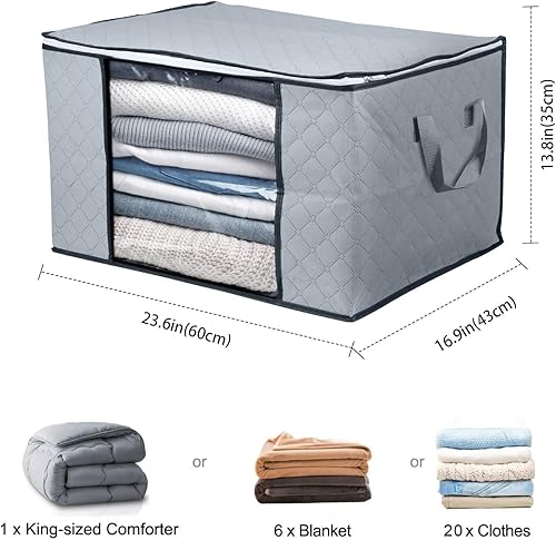 BoxLegend Lot de 4, Grand Sac de Rangement sous lit Housse pour Couette Vêtements Édredons Couvertures Oreillers Jouets, Gris, 90L, 60 x 43 x 35 cm - Nail Gallerys