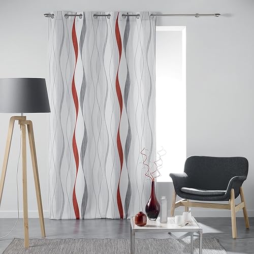 Douceur d'Intérieur, Rideau à Oeillets (140 x 260 cm) Ondulys Rouge, Polyester Imprimé - Nail Gallerys