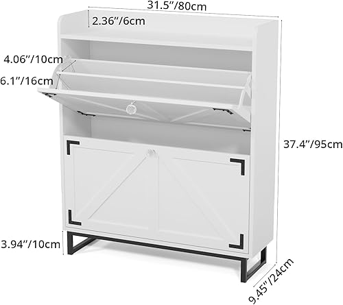 VOWNER Meuble Chaussures, Meuble de Rangement à Chaussures Armoire, Commode à Chaussures, Meuble d'entrée Rangement pour Chaussures, Séparateurs Réglables, Avec Pieds en Acier, Blanc, 80 x 24 x 95 cm - Nail Gallerys