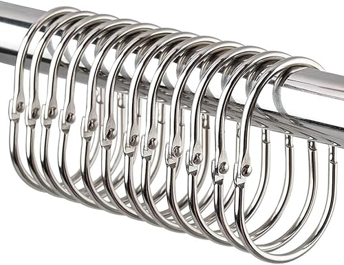 Myqqhbs Lot de 12 anneaux ovales à crochets de rideau de douche, ouverts, en métal, pour salle de bain, argent - Nail Gallerys