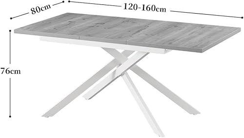 B&D Home Table de Salle à Manger BEA, Extensible 120-160 x 80 cm, 4-6 Personnes Table de Cuisine en Bois avec piétement croisé Blanc pour Cuisine, Salle à Manger, Aspect chêne sablé, 11202-XW-EISA-P - Nail Gallerys