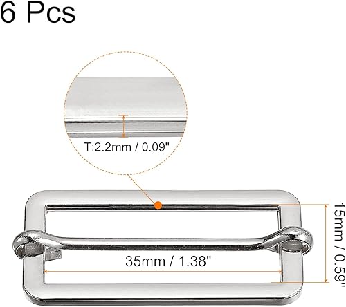 sourcing map Boucle Coulissante, 6pcs 35x15x2.2mm Métal Rectangle Ajusteur Triglides Glisser Boucle Rouleau Stylo Boucles Glisseur Courroie Ajusteur pour Ceinture Sac, Argenté Tone - Nail Gallerys