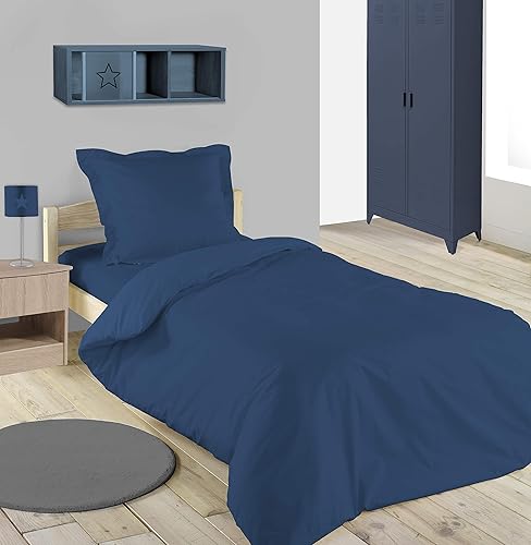 STOF - Taie américaine - 100% Coton - Modèle Alicia - Coloris Blue Jean - 70 x 50 - Nail Gallerys