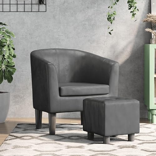 vidaXL Fauteuil Cabriolet avec Repose-Pied, Chaise avec Dossier, Siège avec Accoudoirs, Canapé de Bureau Salon Chambre, Gris Similicuir - Nail Gallerys