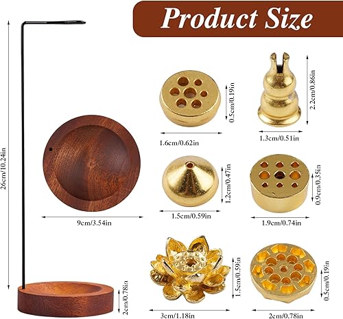 8 en 1 Porte Encens Baton, Support Encens Baton avec Bobine à Cône, Inversé, Rétro, Elégant, Amovible Base en Bois de Noyer, pour Yoga Méditation Spa Salon de Thé Décoration de Maison,Décor de Bureau - Nail Gallerys