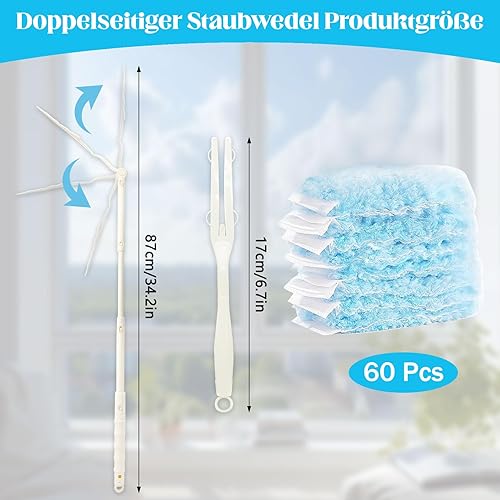 Forbabe Swiffer Lot de 62 plumeau à poussière 360° pour Swiffer Duster avec 1 poignée et 1 tige télescopique pour la maison et le bureau pour nettoyer les poils d'animaux, la poussière et la saleté - Nail Gallerys