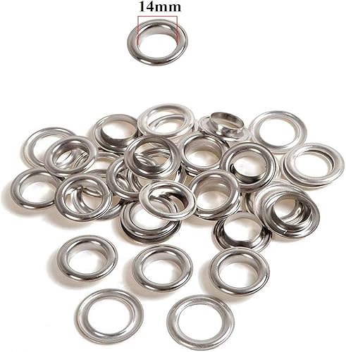 Trimming Shop Pack de 100 X 14mm Argent Oeillets et 100 Rondelles - Ensemble de Laiton Oeillets pour Vêtements & Cuir - Artisanat Couture et Mercerie - Nail Gallerys