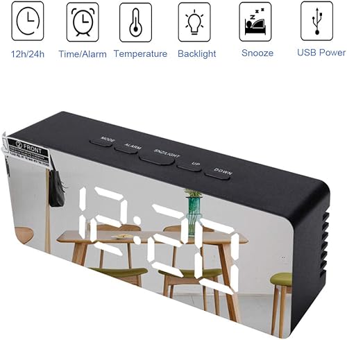Lancoon Réveil numérique, Grande Horloge Miroir à Affichage LED avec Fonction Snooze Luminosité réglable adaptée aux Voyages de Bureau à la Maison, Salon, Chambre à Coucher (Blanc) - Nail Gallerys