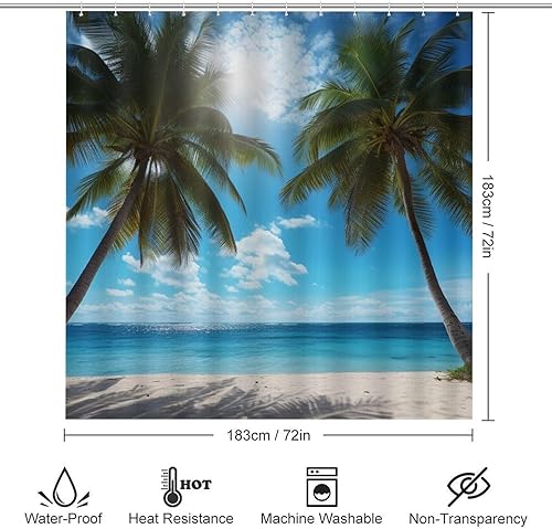 AEMYSKA Lot de 4 rideaux de douche colorés océan avec tapis, plantes de plage, coucher de soleil, ensemble de salle de bain avec rideau de douche, tapis et accessoires, ensemble de rideaux - Nail Gallerys