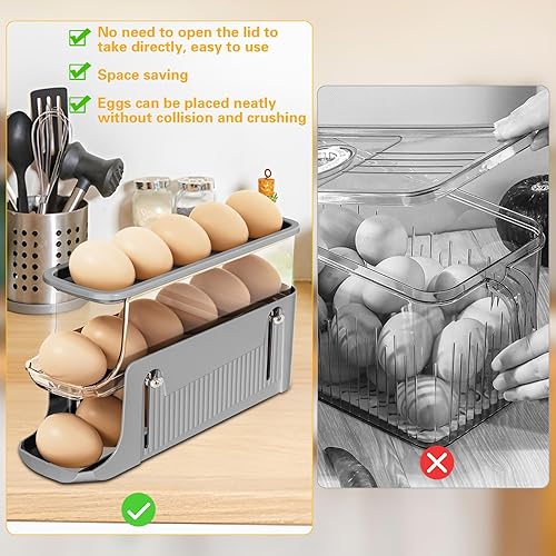 Tutamaz Distributeur Oeuf, Distributeur Automatique d'œufs à 3 Niveaux, Porte-œufs pour réfrigérateur - Distributeur automatique d'œufs - Boîte à œufs extensible, Peut Contenir 17 Gros œufs - Nail Gallerys