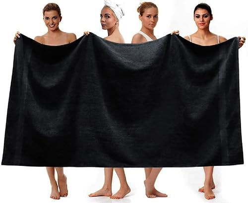 Wholesale Trade Dealz Drap de bain extra large (150 cm x 200 cm, 600 g/m²) de qualité supérieure, 100 % coton égyptien, grande taille (noir) - Nail Gallerys