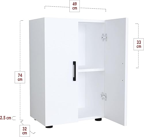 [en.casa] Armoire à 2 Portes Meuble de Rangement Polyvalent avec 3 Étagères Placard Multifonction pour Entrée Salon Chambre Bureau Cuisine 108 x 49 x 32 cm Blanc - Nail Gallerys