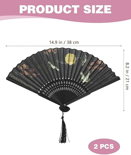 CULEB 2 Pièces Éventail Pliable à Main,Éventails Poche,Éventails Pliants,Ensemble Éventail en Bois Style Chinois et Japonais avec Pompons,pour Mariage,Fête Été,Décoration Murale,Accessoires - Nail Gallerys
