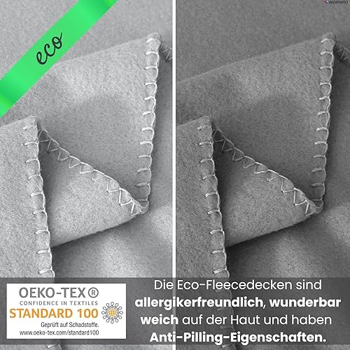 wometo Lot de 2 couvertures polaire Eco en matériau 100 % recyclé + certifié Oeko-Tex et GRS 130 x 160 cm environ 400 g – Rouge foncé lourd avec anti-boulochage et bord de maille - Nail Gallerys