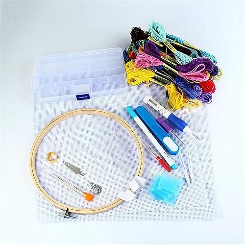 DIYARTS Kit de Broderie Kit d'Outils de Point de Croix Professionnel avec 50 Fils de Couleur Kits de Couture Bricolage Tricot à la Main Starter Set Cerceaux à Broder - Nail Gallerys