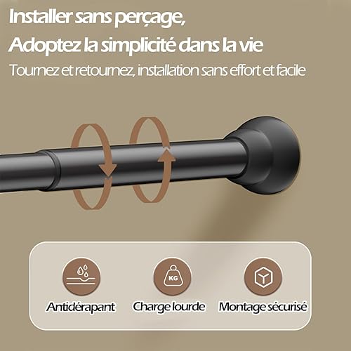 1st Heaven Tringle Rideau Douche sans Perçage 87-155 cm, Barre de Penderie Extensible, Barre de Rideau sans Percage, Robuste, Anti-Rouille, Installation Simple (Noir Mat) - Nail Gallerys