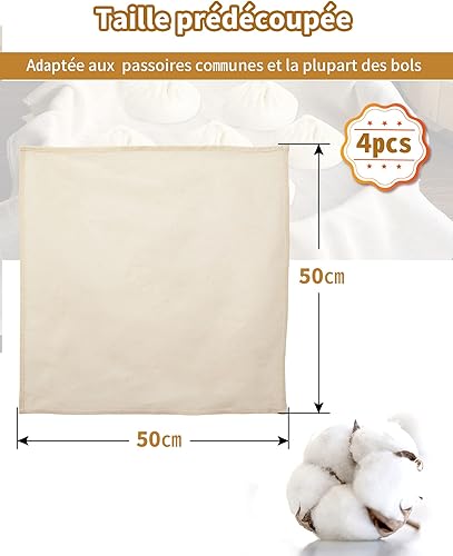 NETONDA 4 Pcs Etamine Alimentaire Fromage Mousseline à Gelée et Coulis Tissu Coton Non Blanchi Cheesecloth Muslin Cloth Etamine Confiture Toile a Beurre pour Filtrer Yaourt Bouillon - Nail Gallerys