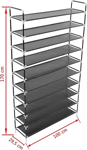 ShGaxin Meuble à chaussures avec 10 étagères en métal et en tissu non tissé noir, étagère à chaussures, étagère à chaussures, étagère à chaussures - Nail Gallerys