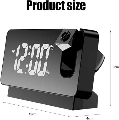DASIAUTOEM Réveil numérique à projection avec projecteur rotatif à 180 ° - Réveil miroir LED avec grand écran - Réveil numérique avec affichage de la température - Pour chambre à coucher, plafond, - Nail Gallerys