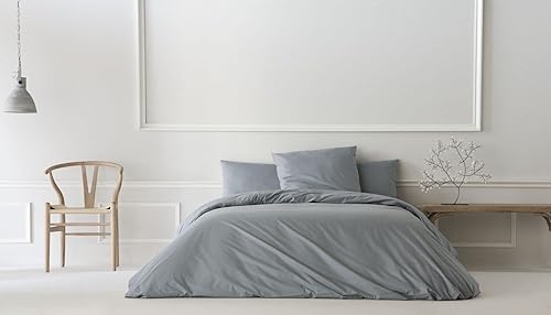 ETHERE MAISON Housse de couette unie grise pour lit de 180 cm - 260 x 240 cm, coton 200 fils, fermeture à boutons. - Nail Gallerys