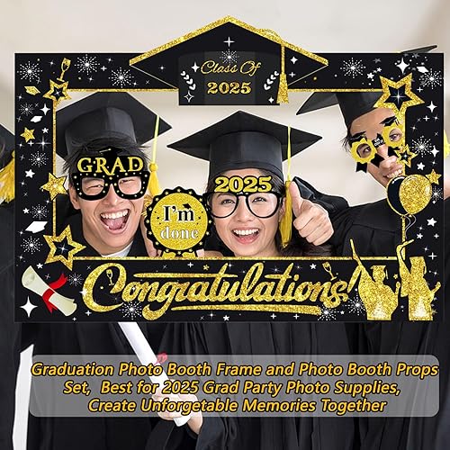 LMSHOWOWO 30 Pièces Accessoires de Photobooth Graduation, Graduation Cadre Photo, Photo Booth Props, Accessoires pour Photomaton de Remise de Diplôme 2025, pour Décorations de Remise des Diplômes - Nail Gallerys